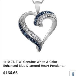 1/10 Ct White & Color-Enhanced Blue Diamond 925 Silver Heart Pendant